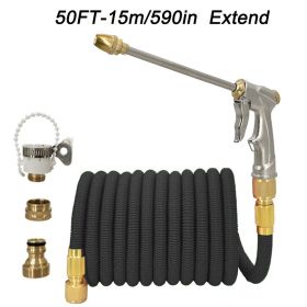 1pc High Pressure Thickened Car Washing Hose; Garden Water Pipe Metal Water Gun Nozzle; Retractable Water Hose Car Washing Tool Set - 50FT-15m Extend