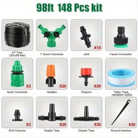 1 Set DIY Garden Drip Irrigation Hoses; Garden Watering System For Adjusting The Amount Of Drip Irrigation Spray; Saving Water And Time - 30m Suit