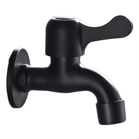Black Wall Mount Faucet Stainless Steel Basin Tap Laundry Bathroom Outdoor Garden Hose Single Cold Tap - Default