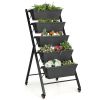 5-Tier Vertical Raised Garden Bed with Wheels and Container Boxes - Black