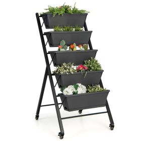 5-Tier Vertical Raised Garden Bed with Wheels and Container Boxes - Black