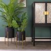 S/2 PLANTER W/ LINES ON METAL STAND, BLACK/GOLD - as Pic