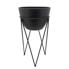 METAL 14" PLANTER IN STAND, BLACK - as Pic