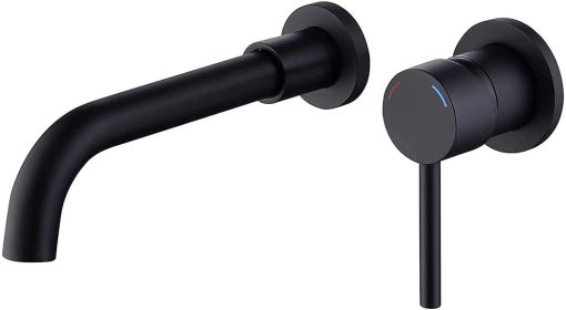 Wall Mount Faucet for Bathroom Sink or Bathtub; Single Handle 2 Holes Brass Rough-in Valve Included; Matte Black - default