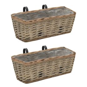 Balcony Planter 2 pcs Wicker with PE Lining 15.7" - Brown