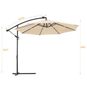 10 FT Solar LED Patio Outdoor Umbrella Hanging Cantilever Umbrella Offset Umbrella Easy Open Adustment with 24 LED Lights - tan - W41917533