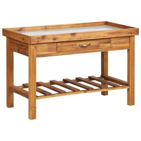 Garden Work Bench with Zinc Top Solid Acacia Wood - Brown