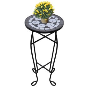 Mosaic Side Table Plant Table Black White - Black