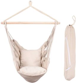 Hammocks Hanging Rope Hammock Chair Swing Seat with Two Seat Cushions and Carrying Bag;  Weight Capacity 300 Lbs;  Natural - Natural