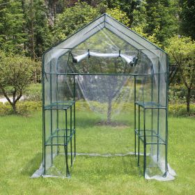 Green House 56" W x 56" D x 76" H,Walk in Outdoor Plant Gardening Greenhouse 2 Tiers 8 Shelves - Window and Anchors Include(White)-dk - White