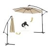 10 FT Solar LED Patio Outdoor Umbrella Hanging Cantilever Umbrella Offset Umbrella Easy Open Adustment with 24 LED Lights - tan - W41917533