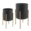 S/2 PLANTER W/ LINES ON METAL STAND, BLACK/GOLD - as Pic