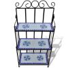 Plant Stand Display Blue White Mosaic Pattern - Blue