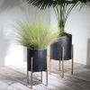 S/2 PLANTER W/ LINES ON METAL STAND, BLACK/GOLD - as Pic