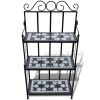 Plant Stand Display Black White Mosaic Pattern - Black