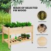 Wood Elevated Planter Bed with Lockable Wheels Shelf and Liner - Natural Wood