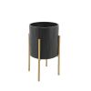 S/2 PLANTER W/ LINES ON METAL STAND, BLACK/GOLD - as Pic