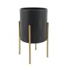 S/2 PLANTER W/ LINES ON METAL STAND, BLACK/GOLD - as Pic