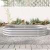 Raised Garden Bed Outdoor, Oval Large Metal Raised Planter Bed for for Plants, Vegetables, and Flowers - Silver - as Pic