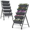 5-Tier Vertical Raised Garden Bed with Wheels and Container Boxes - Black