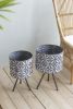 Set of 2 Metal Planter Stand,Round Galvanized Grey Farmhouse Planter - as Pic