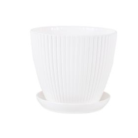 Plastic Resin Thickened Vertical Stripes Green Plant Pot Colorful Round Flower Pot (Option: Ivory White-S 130 Caliber 13 Height 11cm)