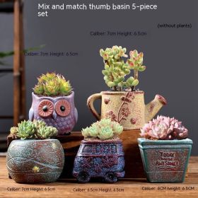 Succulent Flower Pot Breathable Stoneware Basin (Option: A Set Of 5 Mixed Thumb Pots)