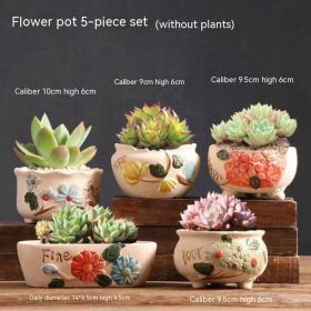 Succulent Flower Pot Breathable Stoneware Basin (Option: A Set Of 5 Flowers)