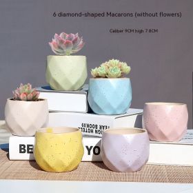 Succulent Small Flower Pot Stoneware Breathable Purple Sand Absorbent Basin (Option: 6 Diamond Macarons-Ceramic)