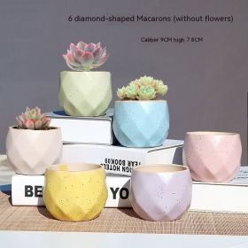 Succulent Small Flower Pot Stoneware Breathable Purple Sand Absorbent Basin (Option: 6 Diamond Macarons-Ceramic)