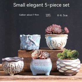 Succulent Flower Pot Breathable Stoneware Basin (Option: Small Elegant 5 Sets)