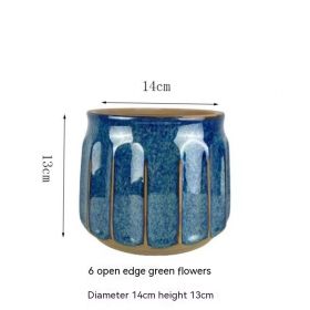 Nordic Simple Striped Flower Pot Green Plant Pot (Option: Royal Blue-14X13cm)