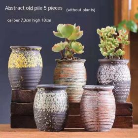 Succulent Flower Pot Breathable Stoneware Basin (Option: Abstract Old Pile 5 Sets)