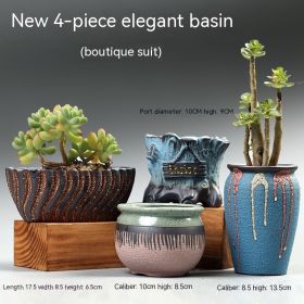 Succulent Flower Pot Breathable Stoneware Basin (Option: 4piece elegant basin set)