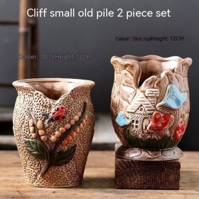Succulent Flower Pot Breathable Stoneware Basin (Option: Cliff Small Old Piles 2piece)