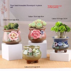 Succulent Small Flower Pot Stoneware Breathable Purple Sand Absorbent Basin (Option: 027-Ceramic)