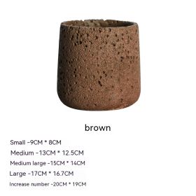 Nordic Cement Flowerpot Creative Volcanic Rock Breathable Greenery Potted Pot With Tray Flowerpot (Option: Sy006 Brown-Medium)