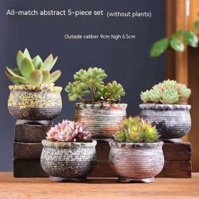Succulent Flower Pot Breathable Stoneware Basin (Option: Abstract 5 Sets)