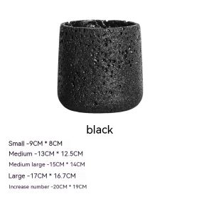 Nordic Cement Flowerpot Creative Volcanic Rock Breathable Greenery Potted Pot With Tray Flowerpot (Option: Sy006 Black-Medium)