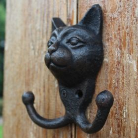 Retro Cast Iron  Wall-mounted Mural Decoration Hat-and-coat Clothes Hook (Option: Cat Head Double Hook)
