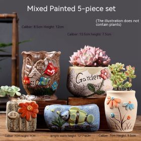 Succulent Flower Pot Breathable Stoneware Basin (Option: Mixed Painted 5 Sets)