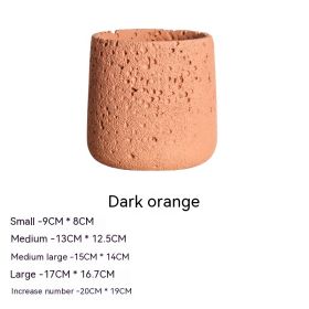 Nordic Cement Flowerpot Creative Volcanic Rock Breathable Greenery Potted Pot With Tray Flowerpot (Option: Sy006 Dark Orange-Small)