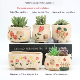 Succulent Bonsai Braised Purple Sand Simple Small Flower Pot (Option: Red 205 Suit 5-Ceramic Medium)
