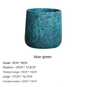 Nordic Cement Flowerpot Creative Volcanic Rock Breathable Greenery Potted Pot With Tray Flowerpot (Option: Sy006 Blue Green-Medium)