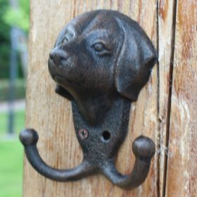 Retro Cast Iron  Wall-mounted Mural Decoration Hat-and-coat Clothes Hook (Option: Dog Head Double Hook)