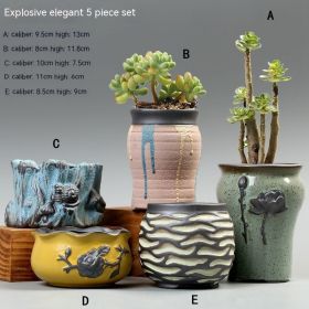 Succulent Flower Pot Breathable Stoneware Basin (Option: Elegant 5 Sets)