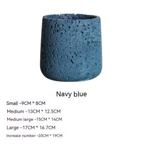 Nordic Cement Flowerpot Creative Volcanic Rock Breathable Greenery Potted Pot With Tray Flowerpot (Option: Sy006 Dark Blue-Medium)