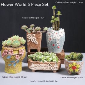 Succulent Flower Pot Breathable Stoneware Basin (Option: A Set Of 5 Colorful Worlds)