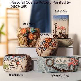Succulent Flower Pot Breathable Stoneware Basin (Option: Pastoral rough pottery paintin)