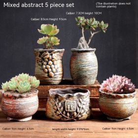 Succulent Flower Pot Breathable Stoneware Basin (Option: Mix Abstract 5 Sets)